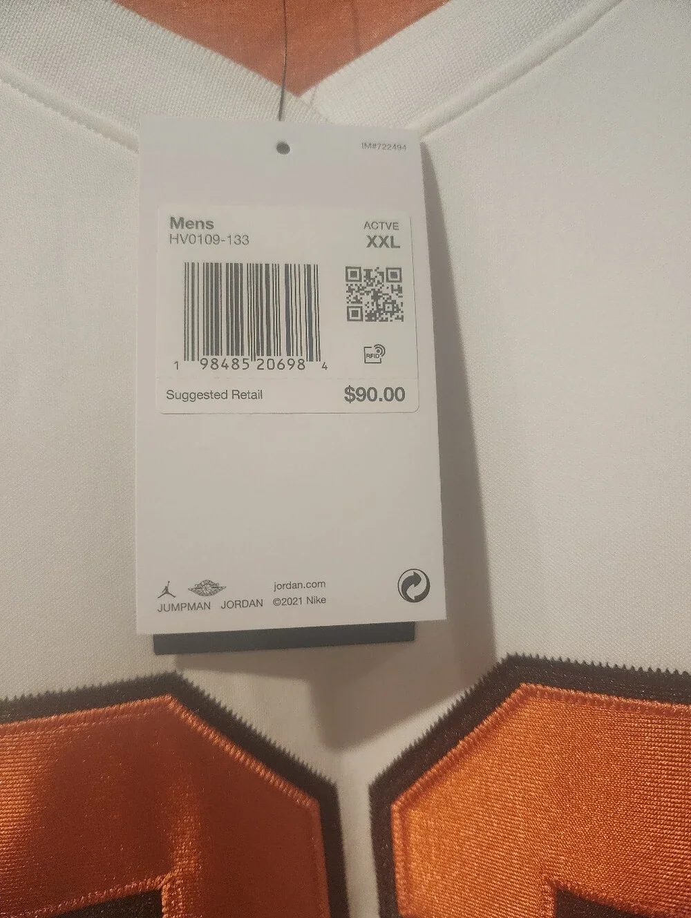 Men's Air Jordan MJ Collegiate Hockey Jersey 'Sail/Starfish/Black'